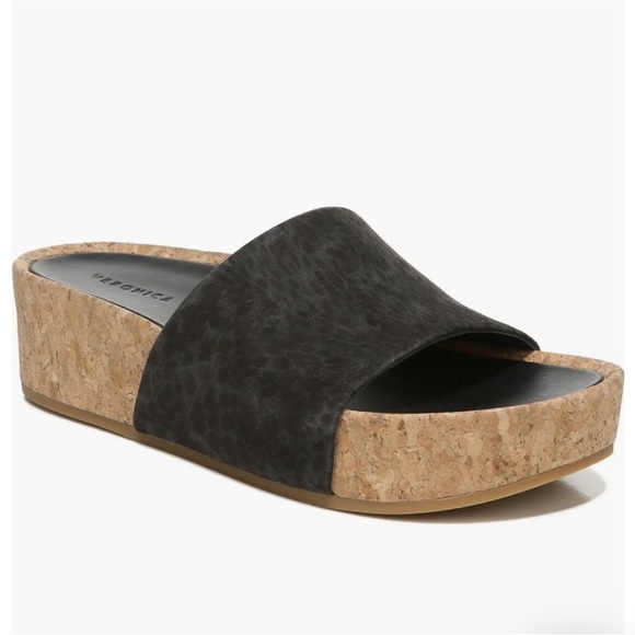 Veronica Beard Dresdyn Suede Cork Platform Slide Sandals in Black, Size 11 - Picture 4 of 11